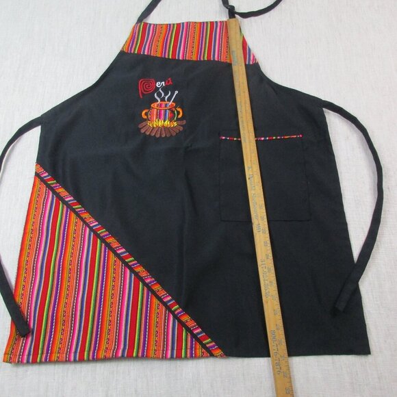 Peru Peruvian Design Kitchen Apron Black Chest Pocket Lightweight Neck Strap - Picture 4 of 7